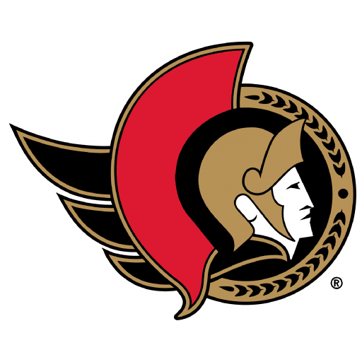 Ottawa Senators logo featuring a stylized Roman centurion helmet in gold, black, and red with laurel detailing.