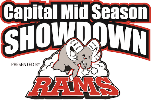 Logo for the Capital Mid Season Showdown, featuring a ram mascot and the word "RAMS" in bold red letters.