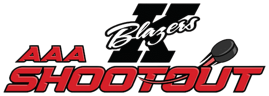 Logo featuring "Blazers K" above "AAA Shootout" with a hockey puck replacing the second "O" in "Shootout.